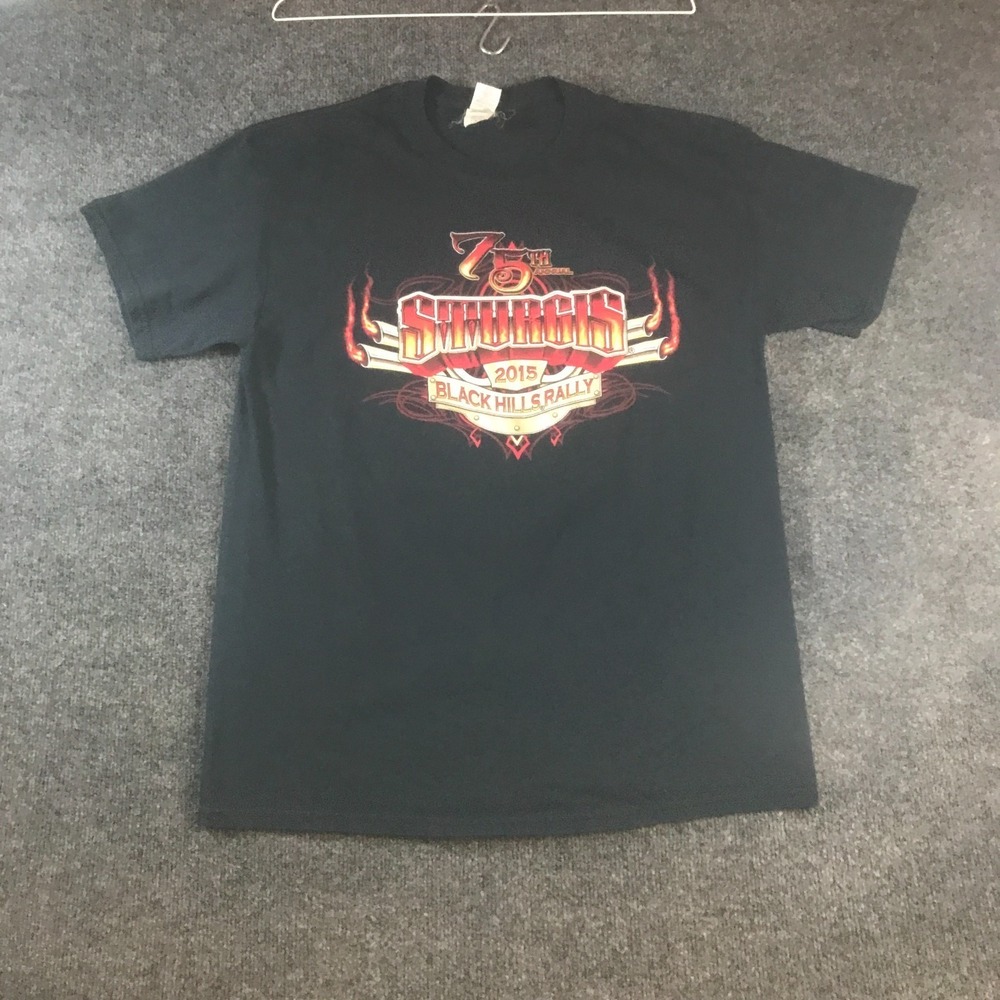 Gildan Sturgis Black Hills Rally Shirt Mens Large Black Good 75th Anniversary